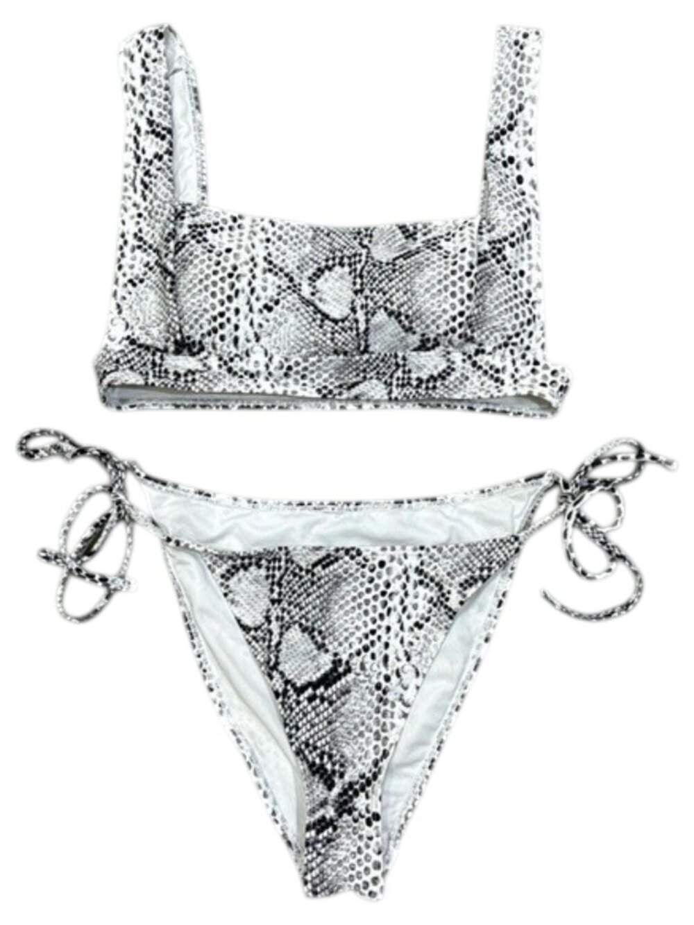 White & Black Snakeskin Print Bikini Set